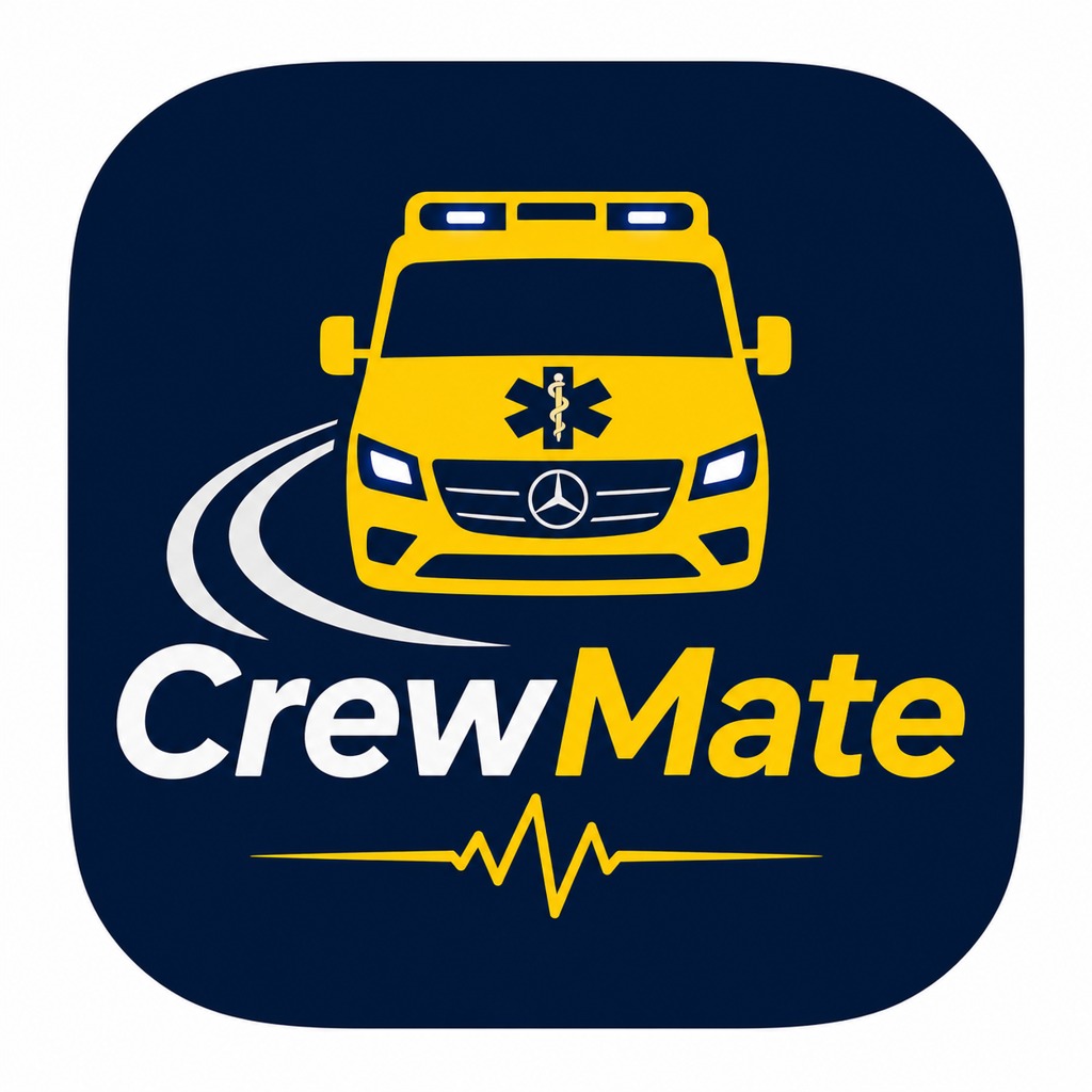 Ambulance on blue background, with crewmate title